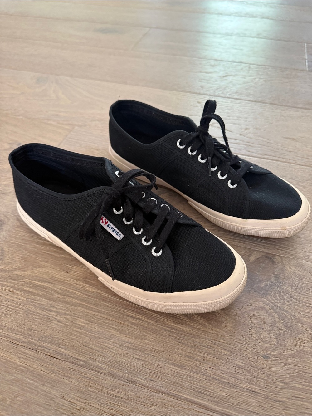 Superga Black Canvas Low-Top Sneakers with Cream Soles